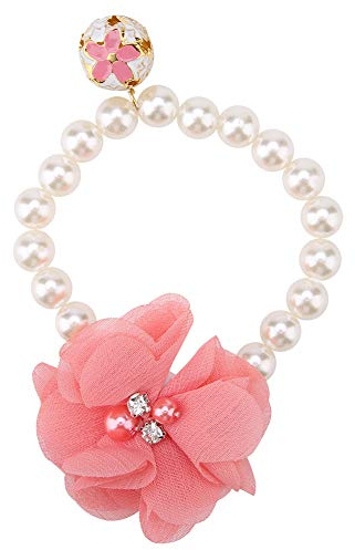 Telituny Pet Pearl Blumenhalsband, Elastic Verstellbare Schleife Design Necklace, für Hunde und Katzen, Pet Haustier Perlenhalsband, Halskette Schmuckzubehör für Weibliche Welpen Kätzchen (Rosa)