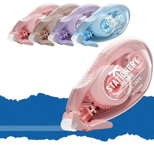 STATIONERY ISLAND Glue Tape Roller, 4 Pack Double Sided Tape Dispenser, Scrapbooking Supplies, 6mx8mm Adhesive Glue Roller Tape for Crafting, Cards, Photo, Journaling and Christmas Gifts Wrapping