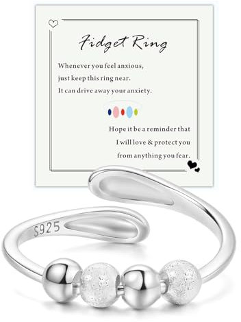 HEEYA Anxiety Ring für Damen Silber 925 Spinner Ring Angst Ringe Offen Verstellbar Anti Stress Ringe mit Perlen Frauen Hypoallergen Stimmungsring Schmuck Geschenk gegen Stress Unisex