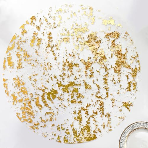 Sunlunckystar Disposable Gold Placemats Set of 100 Metallic Thin Round 13 Inch Gold Doilies Mesh Pressed Fall Table Placemates 100 Pack Charger Plates for Wedding, Birthday Party