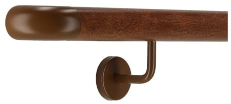 TIBU Handlauf Aluminium Mahagoni Holz Dekor 30-600cm Wandhandlauf Treppe gewinkelte Edelstahlhalter, Länge 150 cm mit 2 Halter und Bogen zur Wand