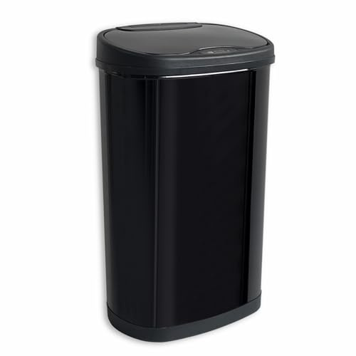 Rijoka Poubelle avec capteur double - 50 litres - 1×20 et 1×30 litres - Inox - Soft Close - Sans traces de doigts - Design moderne - Noir