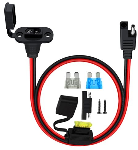 HuaLiSiJi SAE Steckdose Seitenwand 12V mit Kabel 12AWG 25A SAE Steckdose Wasserdicht, Einfach Einzubauen für Auto, Boot, Motorrad (1m)