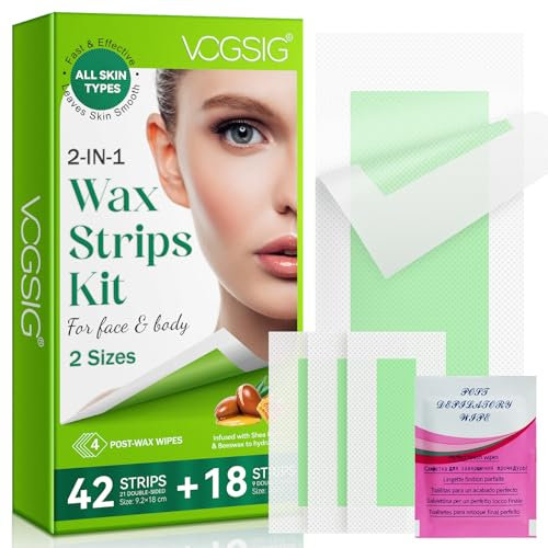 Wax Strips for Hair Removal, 60 Counts Waxing Strips,Bikini Waxing Strips Dual Sides Brazilian Wax Strip for Women Men Face Arms Legs Underarm Back Waxing Kit Suit Many Skin