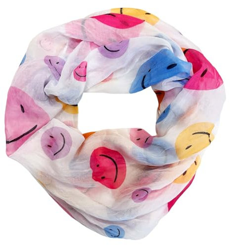 J26 Smiley Loop Schal aus Seidenmischung mit Animal Print Muster Tuch Sommer Frühling Herbst Halstuch Stola Tuch Übergangsschal Seide Silk Smile (Pink Orange)