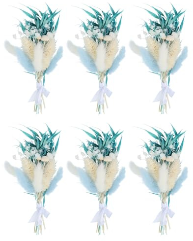 PATIKIL Mini Getrockneter Blumenstrauß, 6 Stück Pampasgras Natürliche Wildblume mit Stiel Dekor Gipskraut Boho Blumenpflanze Blume für DIY Foto Requisiten Geschenk Hochzeit Dekor, Blau