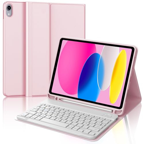 Coque Clavier pour iPad A16 11e Génération 2025/10e Génération 2022, AZERTY Français Housse Clavier Bluetooth Magnétique Détachable avec Porte Crayon pour iPad 10/11eme Gén 10.9/11 Pouces, Rose