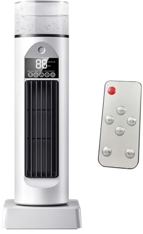Air Conditioning Fan, Tower Cooling, Bladeless Air Cooler, Quiet Oscillating Remote Control, 6-Speed Humidifier, Water Tank, White, Ideal for Bedroom, Indoor Use