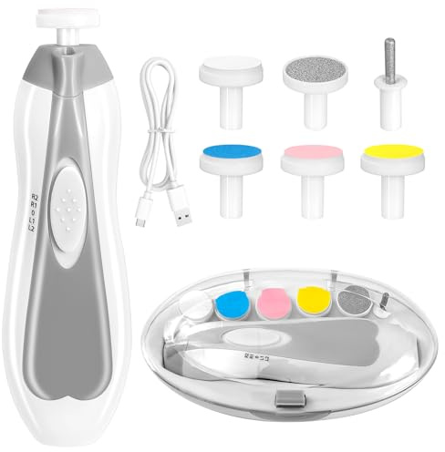 Coupe-ongles électrique 6 en 1 rechargeable pour bébé, kit de manucure pour tout-petits, nourrissons ou adultes (gris)