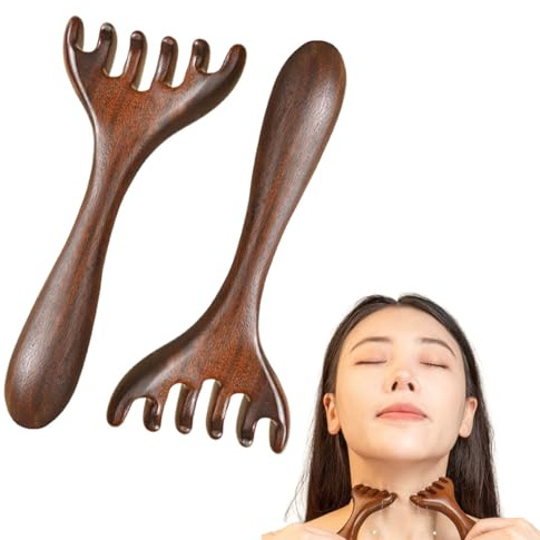 FANXIYA Peine de Madera de Sándalo Natural, Antiestático y Antiencrespamiento, Herramienta de Masaje Gua Sha para Cuero Cabelludo y Cuerpo, Estimulador Capilar Unisex para Relajación (A1x2)