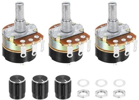 sourcing map 3 Stück WH138 Potentiometer B10K Ohm Eingelenk Variabler Widerstand, 3 Klemmen, linearer Kegel, drehbar mit Drehknopf für Audio-Lautstärkeregler