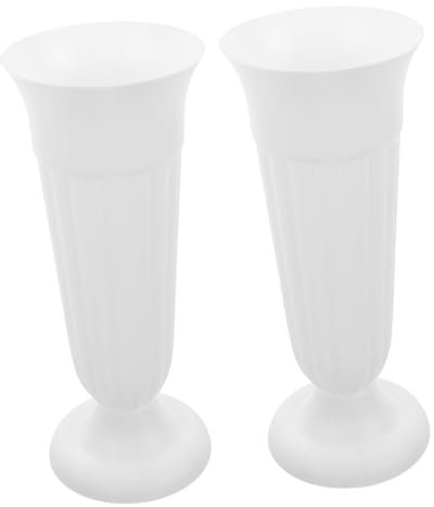 TOGEVAL Lot De 2 Pots De Fleurs De Style Romain en Plastique Blanc pour Cimetière, Vases Commémoratifs pour Tombe Socle, Décoration Extérieure Résistante Aux Intempéries