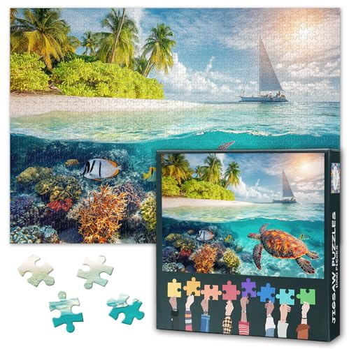 Korallenriff 1000 Teile Puzzle für Erwachsene, Ozean | 1000-teiliges Puzzle mit Poster & Buchstaben; für Meeresliebhaber, Entspannung oder Wanddeko. Fertige Größe 70 x 50 cm