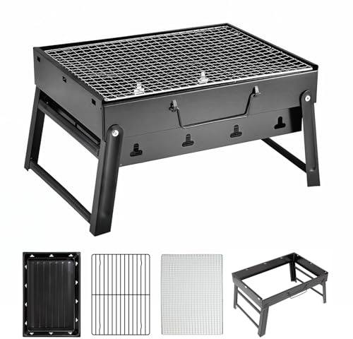 Barbecue à charbon de bois portable pliable pour extérieur, table en acier inoxydable pour pique-nique, jardin, terrasse, camping, voyage, randonnée