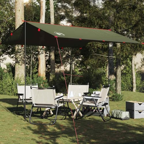 HaoChrymec Tarp Olivgrün mit PU-Beschichtung, Wasserdicht, Multifunktionale Camping Plane, Sonnenschutz, Zelt Regenschutz, Tarp Wasserdicht, 306 x 306 cm