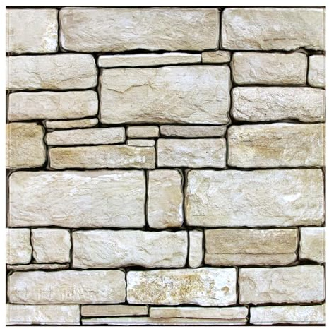 Commomy 3D Wandpaneele Selbstklebend Steinoptik, 10 Stück, 30x30cm | Wandverkleidung 3D Tapete Steinoptik Backstein Wasserdicht PVC Paneele für Wohnzimmer Schlafzimmer Innen Wand, Beige Ashlar