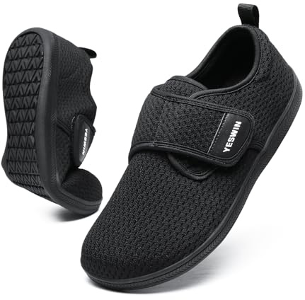 YESWIN Diabetic Walking Shoes for Women Wide Toe Box Non Slip Comfortable Breathable Zero Drop Barefoot Shoe with Adjustable Strap for Neuropathy, Edema, Swollen Feet, Elderly, Pregnancy Black