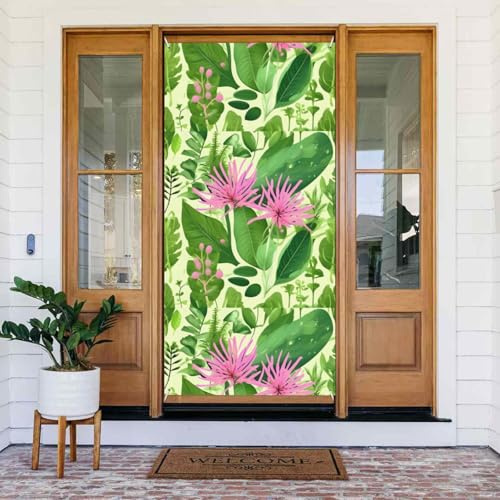 Pink plant flowers Door Cover Decorated Banner.Printed Door Cover Banner, Festive Wall Hanging for Party Decor