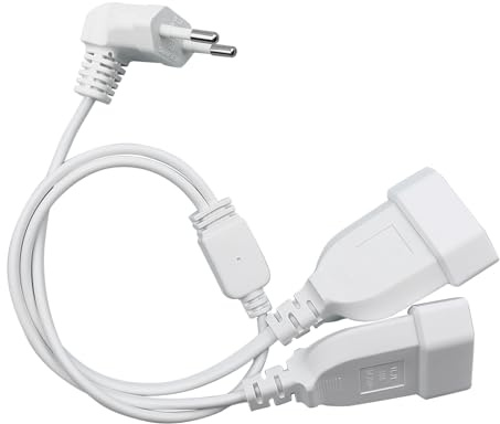 Alargador Enchufe Plano 2 en 1 90° Cable de Alimentación Euro Conector Extensor de Enchufe Plano 50CM Cable Alargador de Corriente 2.5A/250V para Electrodomésticos Televisores Lámparas,Blanco