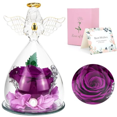 QGGTQG Ewige Rose Engel Geschenk für Mama, Ewige Rose im Glas Engel Figur, Geschenke für Frauen, Engel mit Rose Geburtstagsgeschenk für Frauen für Geburtstag Valentinstag Weihnachten