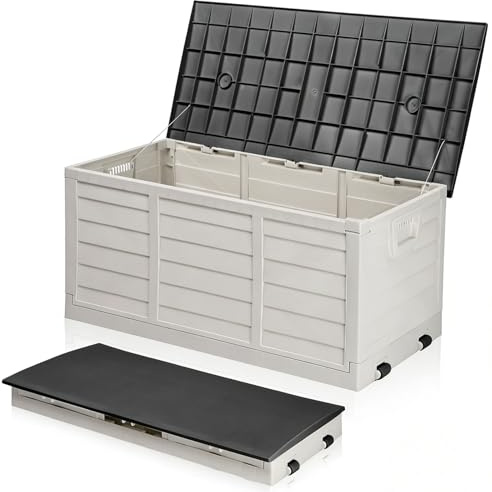 HOBBYZOO Faltbarer Gartenbox, 284L Fassungsvermögen mit Griffen und Rädern - Wasserfest und UV-beständig, Auflagenbox geeignet für Terrassen, Balkone, Wohnzimmer und Wintergärten, Schwarzweiß