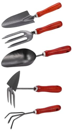 Veemoon Ensemble D’Outils de Jardinage 5 Pièces, Pelle à Manche en Acier, Râteau et Houe Multifonctions, Outils Pratiques pour Jardin, Pelouse et Plantation, Usage Extérieur et Entretien