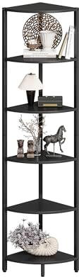 IRCPEN Eckregal Stehend 6-Stöckiges Eckschrank Bücherregal Holz Corner Shelf Aufbewahrungsregal Lagerregal für Küche Bad Wohnzimmer Büro Schwarzes CS-001BW
