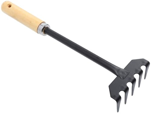 TOYZFRIENDY Mini Râteau de Jardinage à Main 5 Dents en Fer Manche en Bois, Outil Manuel pour Ameublir Le Sol, Désherbage, pour Potager Extérieur et Jardinage Précis