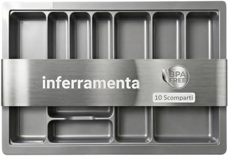 inferramenta | Portaposate per Cassetto Cucina 90 cm - Organizzatore Posate 836x482 mm - Plastica Grigio Antracite Robusta - 10 Scomparti
