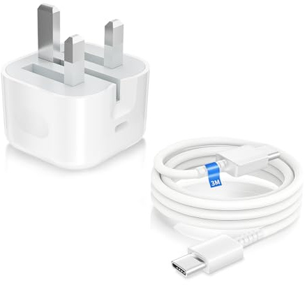 30W USB C Plug Fast Charge, USB c Fast Charger Plug with 3M USB C Type C Cable, Apple iPhone Charger for iPhone Air,iPhone 17 16 15 Pro/ProMax/Plus,iPad Air/Pro/Mini,USBC UK Wall Power Adapter