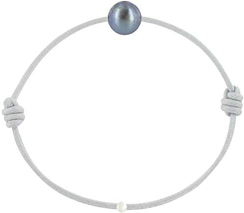 LES POULETTES BIJOUX - Bracelet La Perle de Culture Noire des Poulettes - Classics - Gris clair