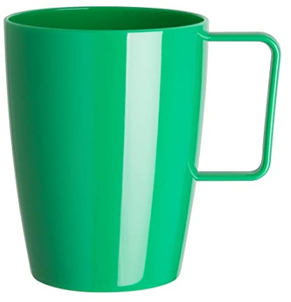 Olympia Kristallon Polycarbonate Handled Beakers 284ml Pack of 12, 284 ml | Shatterproof green cups safely hold hot drinks up to 100°C, with a dishwasher-safe design suited for busy outdoor catering.