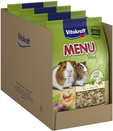 Vitakraft Menu Vital, alimento principal para cobayas, con verduras y hierbas, sin azúcar añadido, en bolsa resellable (4x 3kg)