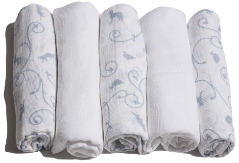 Motherhood Classics 100505 Burp Cloths, 100% Pure, Natural Cotton Cloth / Muslin Nappy Set of 5, Blue