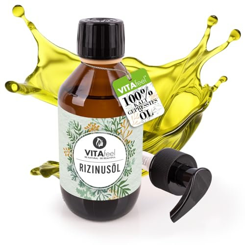VitaFeel Rizinusöl 250 ml - 100% reines kaltgepresstes Öl, nativ Ph. Eur., Wimpern Serum, Haaröl, natürliche Haarpflege