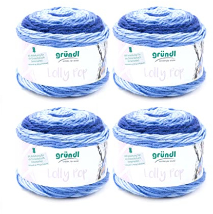 Gründl Wolle Lolly Pop 4 Knäuel 150 g, Blueberry Swirl | dicke Wolle zum Häkeln und Stricken mit Farbverlauf - 100 % Polyacryl - 150 g / 240 m - Nadelstärke 5 - 6