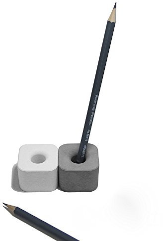 anaan geometrico Porta Spazzolino da Denti/Portapenne/Porta pennelli trucco in Calcestruzzo/Cemento Disegno Accessori per bagno ufficio Design Industriali (Set di 2, angolo tondo, bianco e grigio)