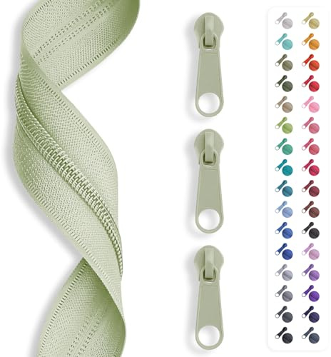 5 m dragkedja ändlös, spiral 3 mm + 15 skjutare/dragkedja 32 färger, metervara Ljusgrön