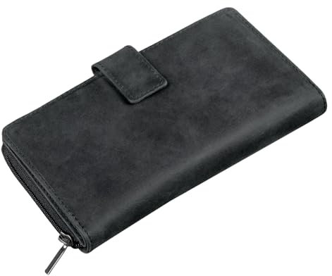 STILORD 'Greta' Vintage Damen Geldbörse Leder Portemonnaie Blumen Muster Große Geldbörse Lianen Gross Quer 13x EC-Karten und Kleingeld aus Rindsleder, Farbe:anthrazit