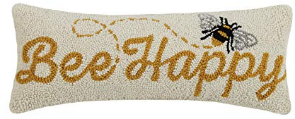 Peking Handicraft 30JES1744C20OB Bee Happy Wool and Cotton Pillow 8 X 20 inch, Multicolor