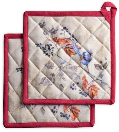 Maison d' Hermine Pot Holders 100% Cotton Potholders (20 x20 cm, Pack of 2) | Heat Resistant Hot Pads with Loop BBQ Cooking Baking Farmhouse Kitchen Handling Hot Pans Spring Summer - Equinoxe - Beige