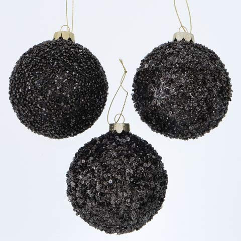 schenken-24 Weihnachtskugeln 3-Set schwarz-Glitter schwarz/weiß/Weihnachtsschmuck/Ornaments/Anhänger