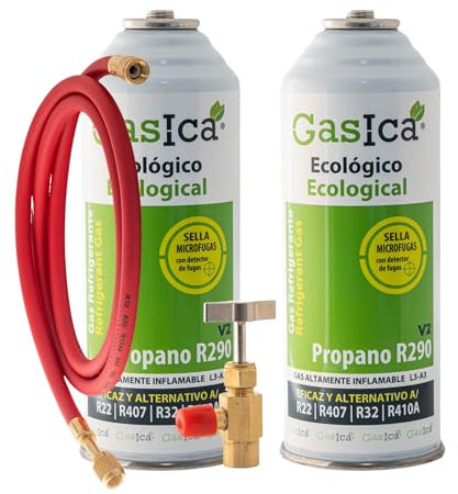 2 CONFEZIONI GAS ECOLOGICO RIFRIGERANTE V2 226 g x2 SOSTITUTO R22/R407C/R410A + valvola + manichetta