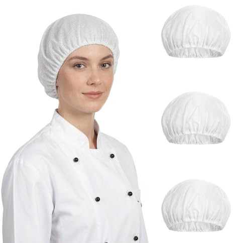 ITODA 3pcs Chapeau de Chef Réutilisable Chapeau de Cuisine Service Alimentaire Casquette Travailler en Maille Respirant Chapeaux de Serveur Élastique pour Atelier Usine Restauration Boulangerie