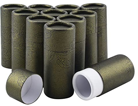 WANDIC Kleine Kraftpapier-Röhren, 12 Stück, dunkelgoldene, runde Kraftpapierbehälter, Papier-Bastelröhren mit Deckel für Bleistifte, kleine Ornamente, Geschenkverpackung, nicht drücken (10 ml)