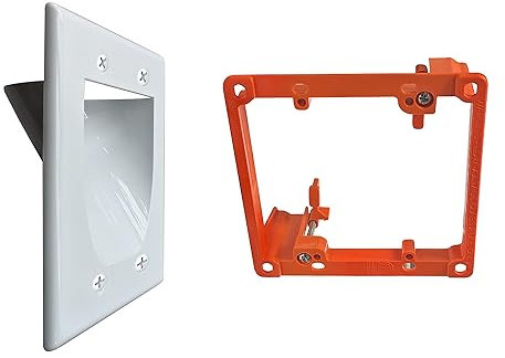 1 Pack Wall Plate Cable Pass Through with Bracket - In Wall Cable Management Kit - Recessed Cable Wall Plate Pair with Dual Gang Low Voltage Mounting Bracket - Decorator Cover for Low Voltage Cables
