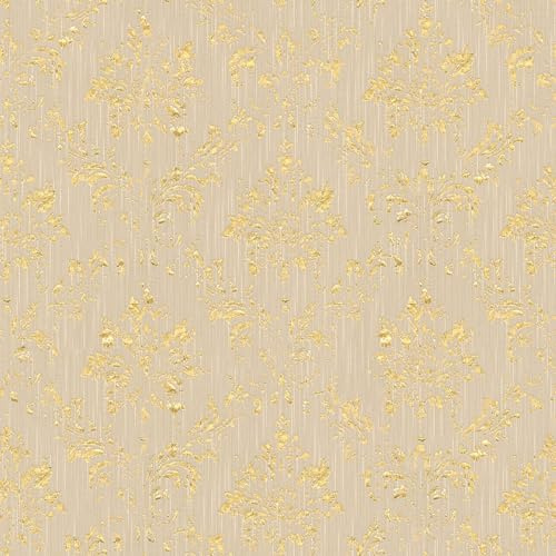 Papier peint baroque Profhome 306624-GU papier peint textile texturé au style baroque brillant beige or 5,33 m2