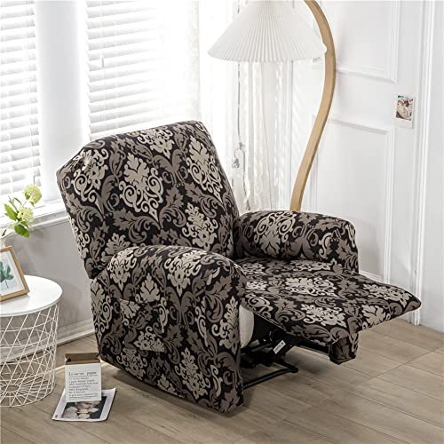FANSU Stretchhusse für Relaxsessel 4 teilig Komplett Sesselbezug, Sesselschoner für Recliner Stuhl Sessel, Elegant Drucken Stretch Sofabezug, Bezug für Fernsehsessel Liege (Braun Barock)
