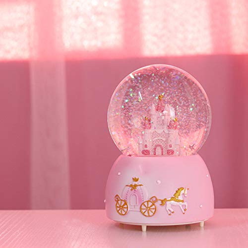 Boule à Neige Musicale Château Rotatif Boîte à Musique Illuminée Chute de Neige Automatique et Lumières Colorées Globe d'eau Ornement de Bureau Melody Artware Cadeau d'anniversaire