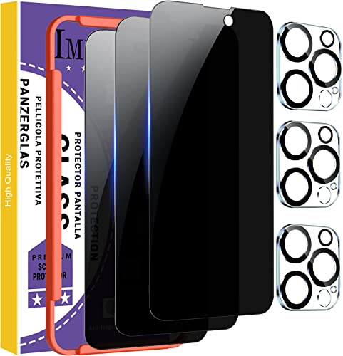 IMBZBK Privacy Screen Protector for iPhone 14 Pro Max, 3+3 Pack | 25° Anti-Spy, 9H+ Tempered Glass, Military Grade Shatterproof, Case Friendly, Easy Installation Tool, 3 Camera Lens Protector